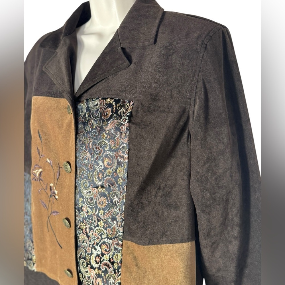 Notations Patchwork Brown Blazer Womens Jacket Si… - image 2